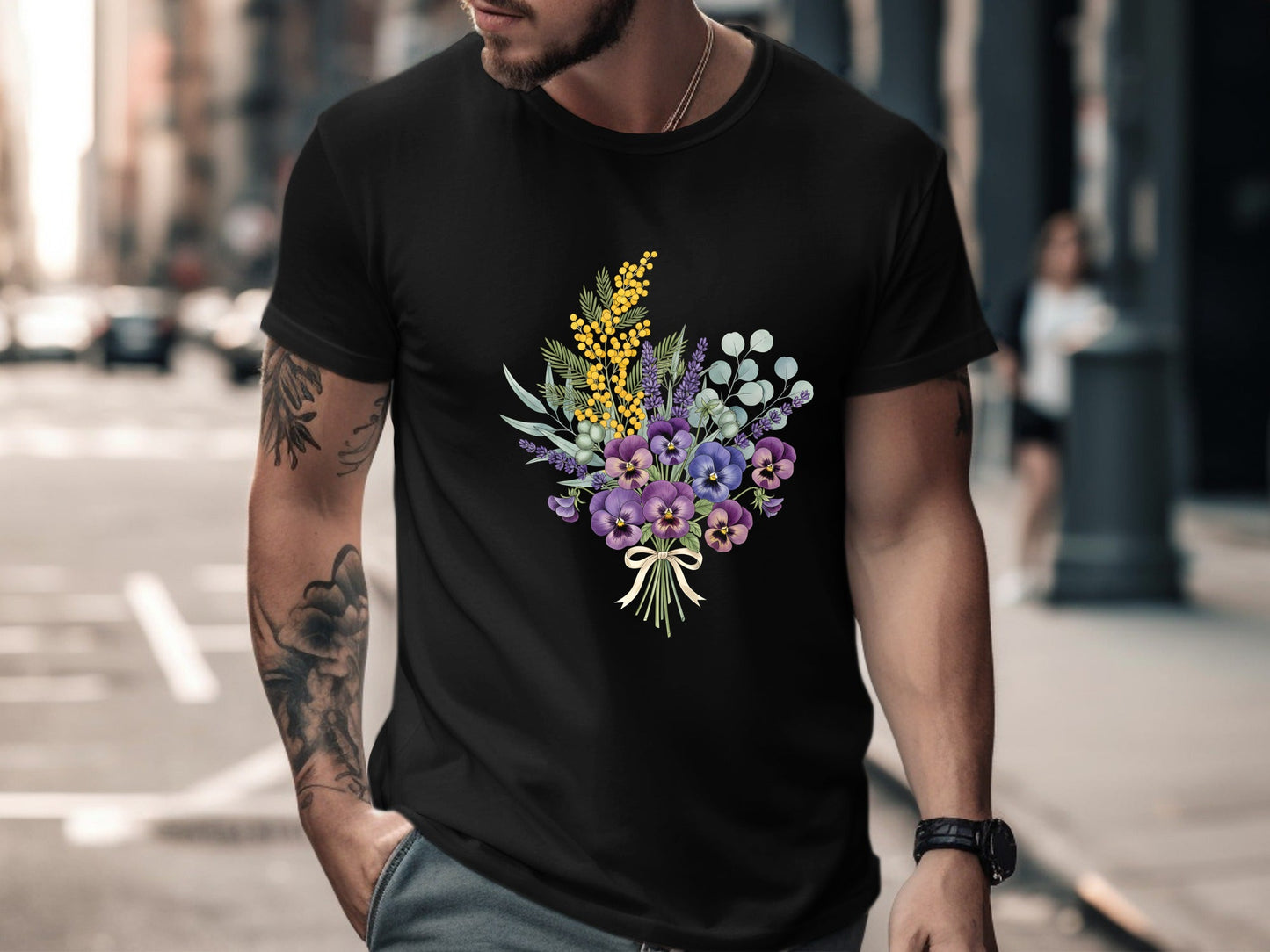 Native Bouquet Watercolor T-Shirt - Black / Australian Pride