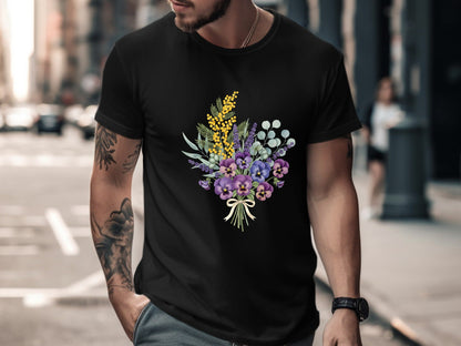 Native Bouquet Watercolor T-Shirt - Black / Australian Pride