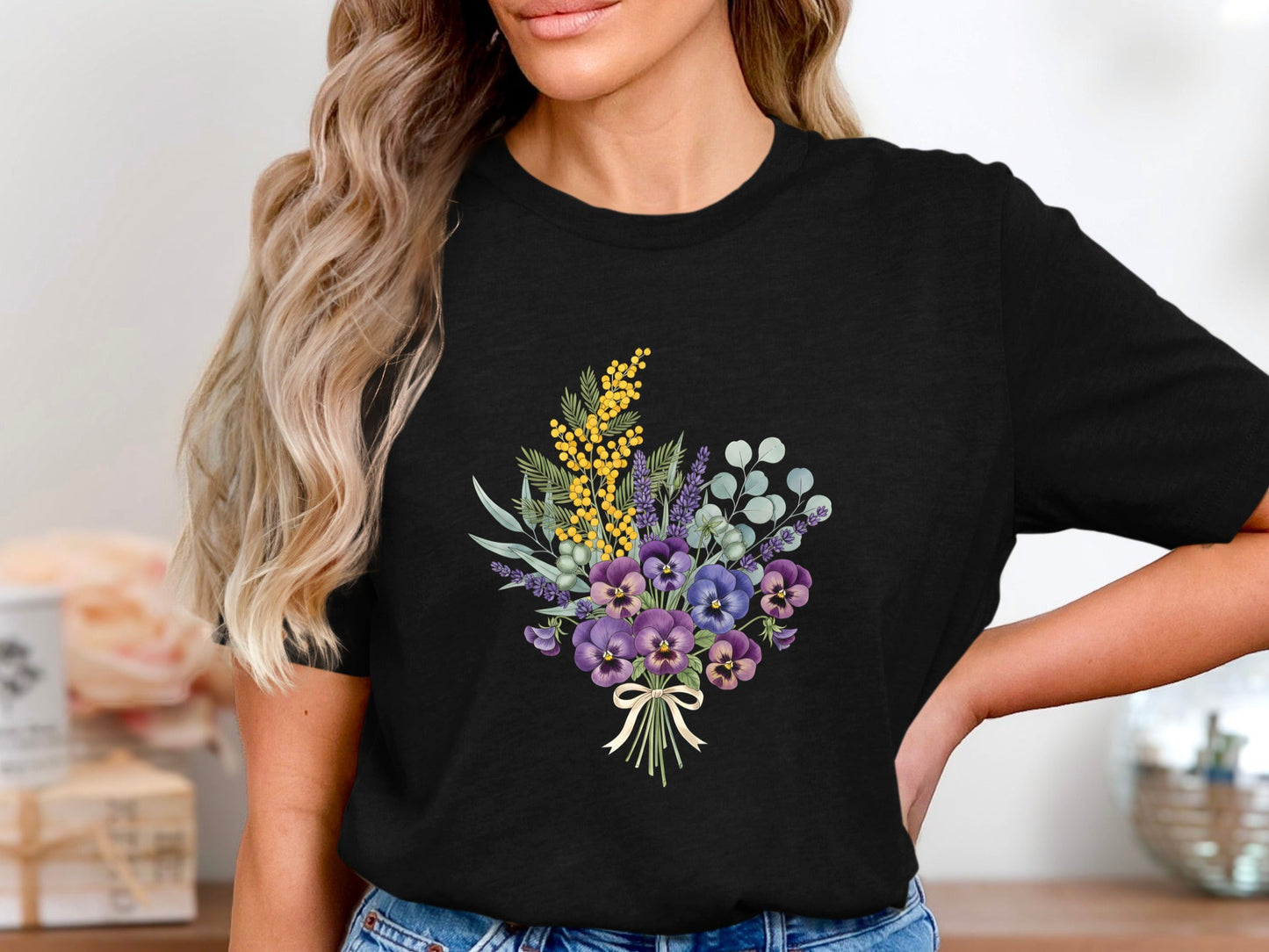 Native Bouquet Watercolor T-Shirt - Black / Australian Pride