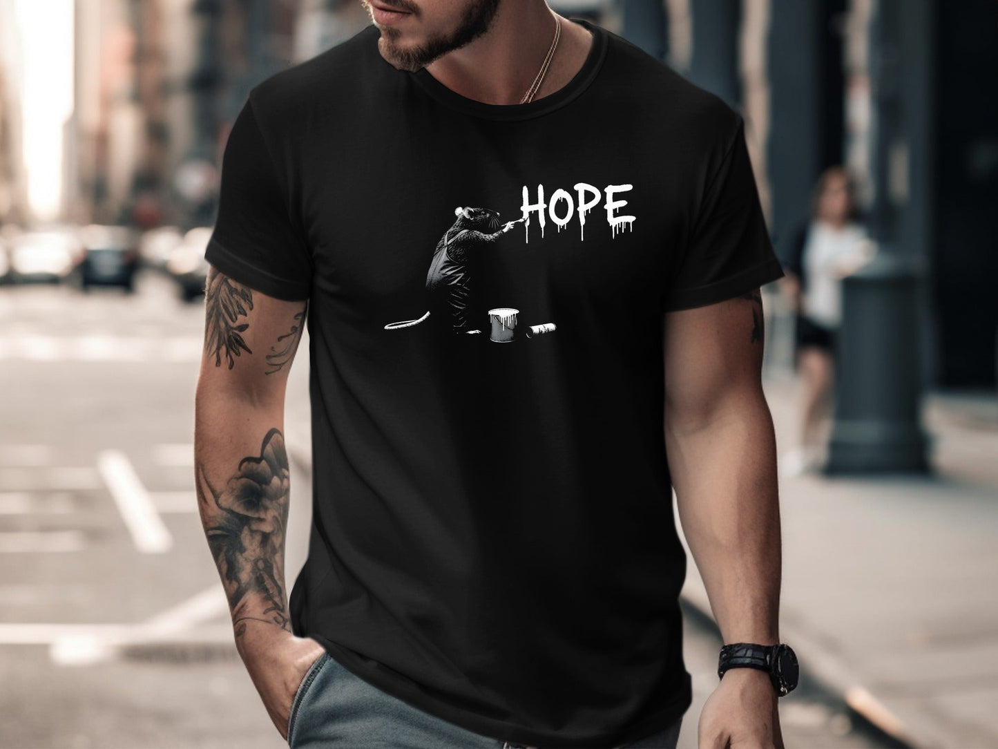 Rat Painting HOPE Urban Canvas Stencil Tee