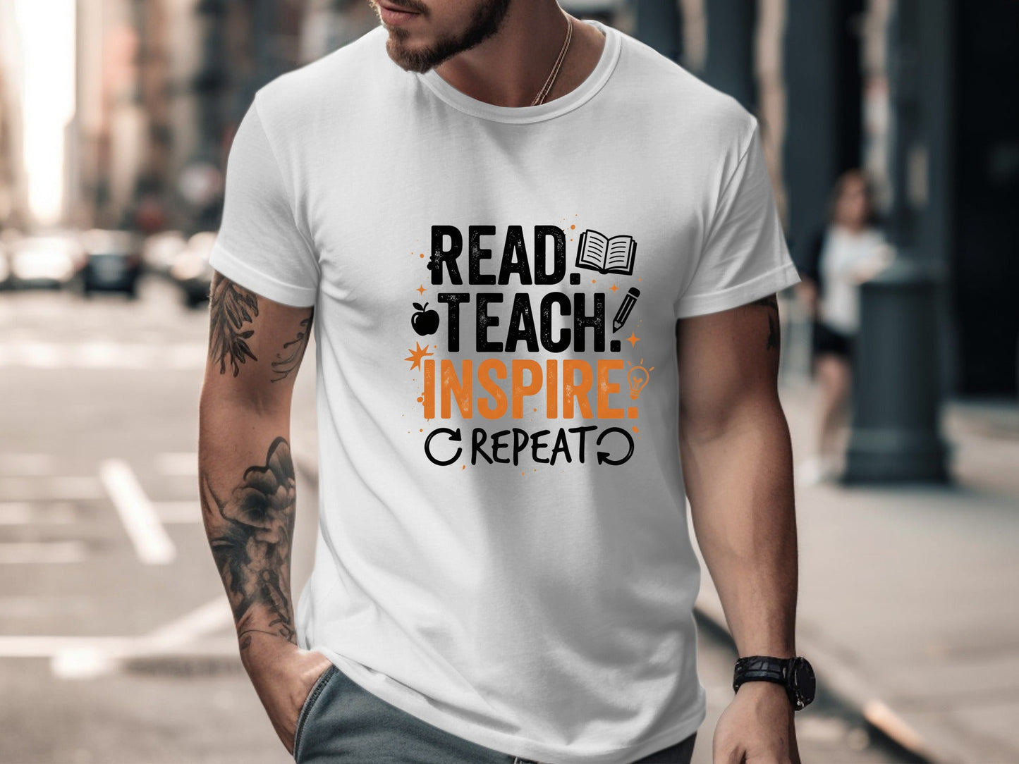 Read Teach Inspire Repeat T-Shirt - Educator Motto Tee