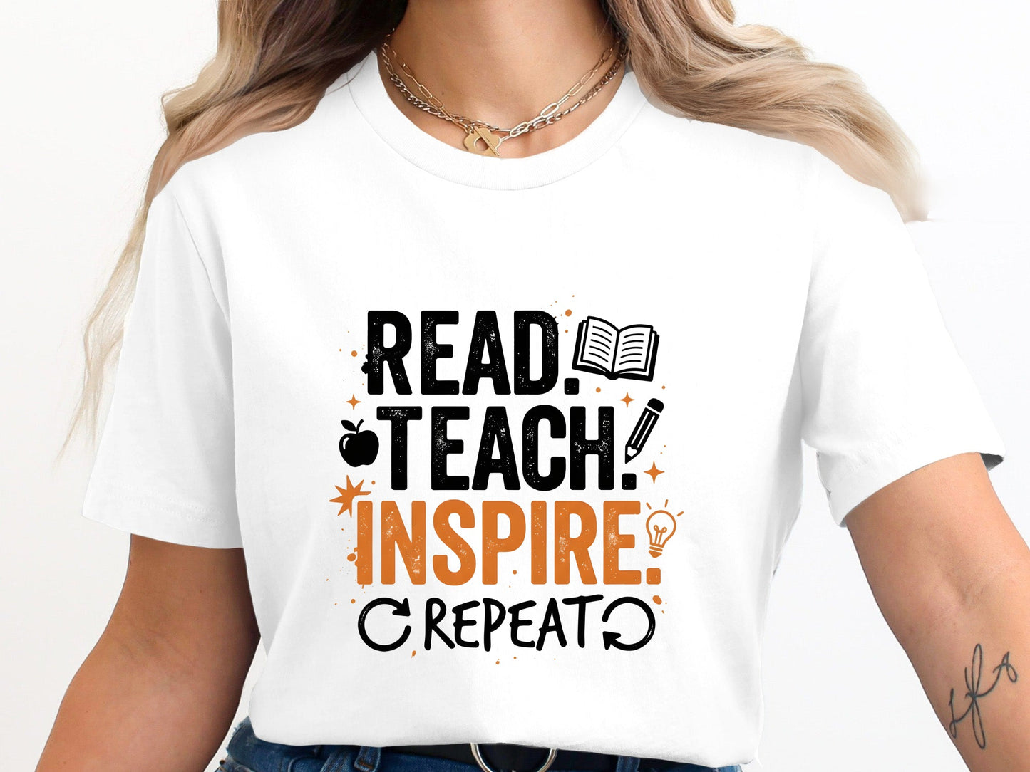 Read Teach Inspire Repeat T-Shirt - Educator Motto Tee