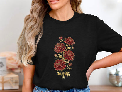 Golden Stem Red Chrysanthemum T-Shirt