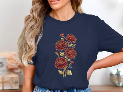 Golden Stem Red Chrysanthemum T-Shirt