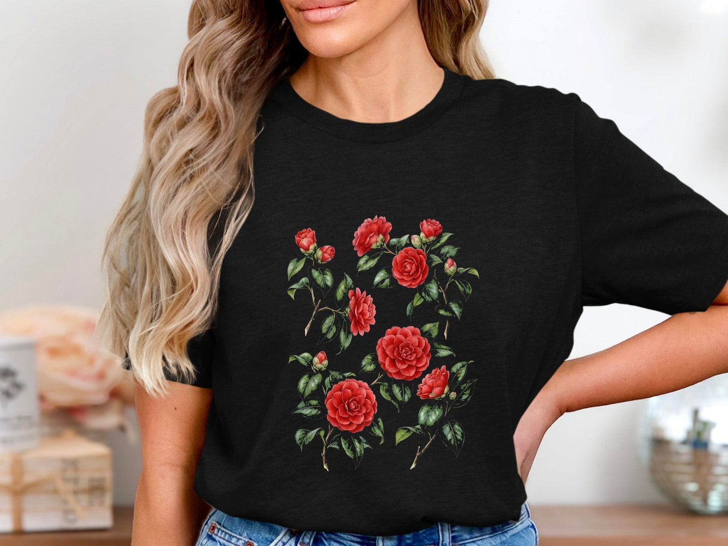 Classic Red Camellia Botanical T-Shirt