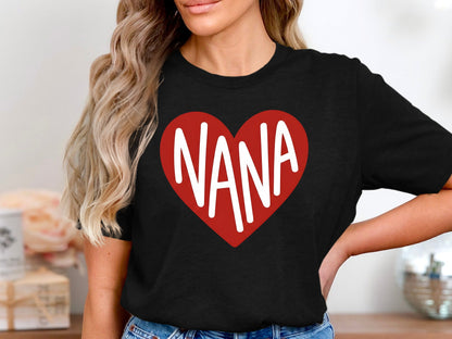 Classic Nana Red Heart Tee - Minimalist Graphic T-Shirt