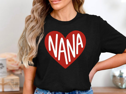 Classic Nana Red Heart Tee - Minimalist Graphic T-Shirt