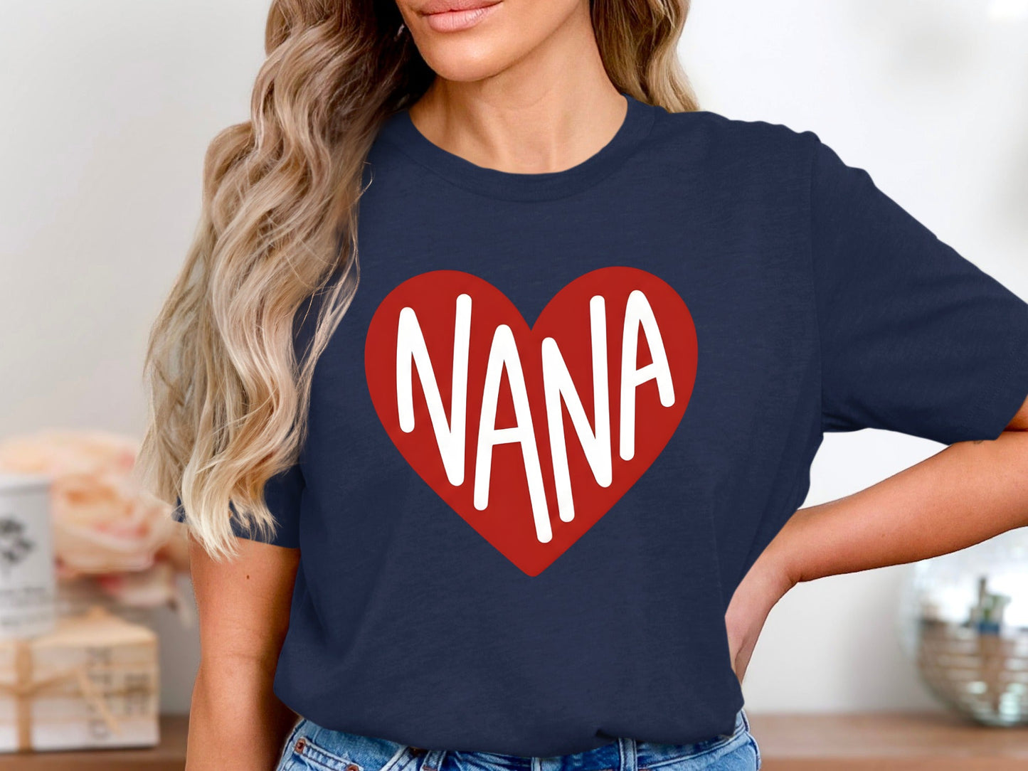 Classic Nana Red Heart Tee - Minimalist Graphic T-Shirt