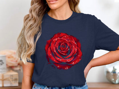 Hyper-Realistic Dewy Red Rose T-Shirt