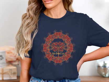 Sacred Red Spider Lily Mandala T-Shirt