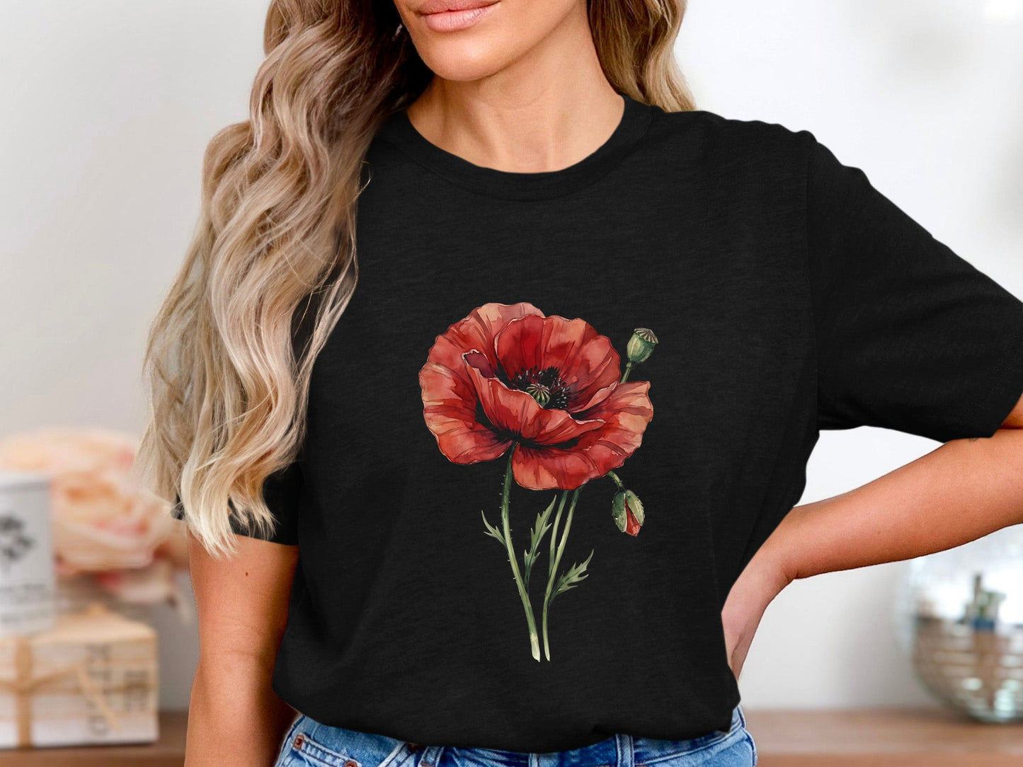 Watercolor Realism Single Red Poppy T-Shirt