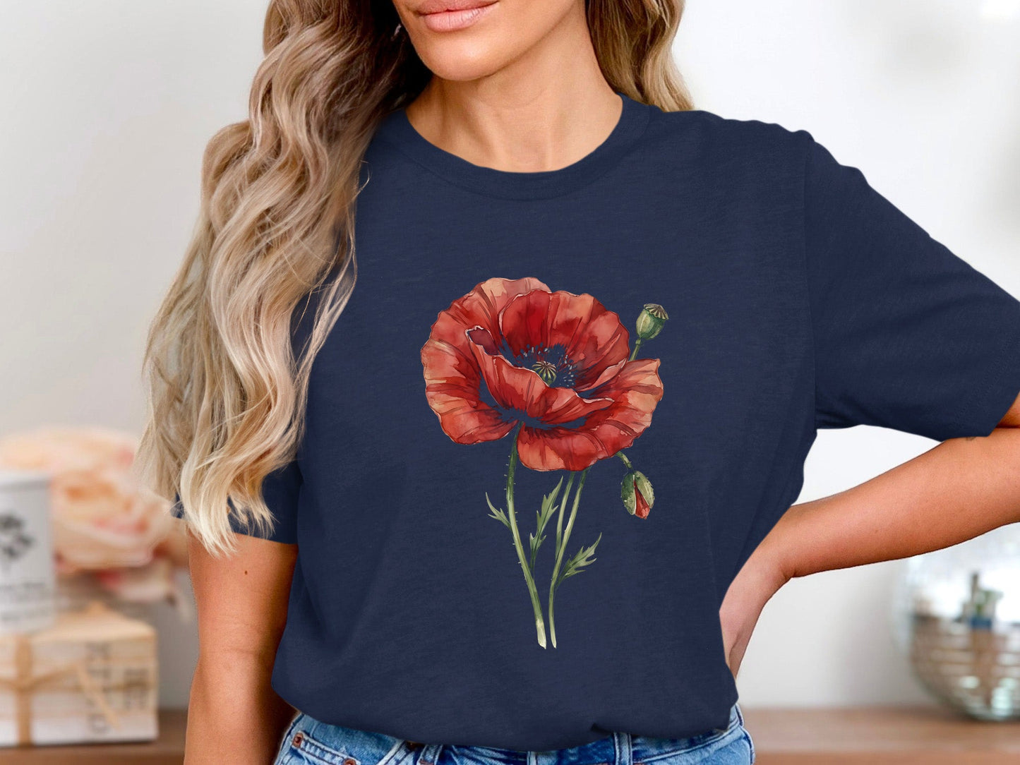 Watercolor Realism Single Red Poppy T-Shirt
