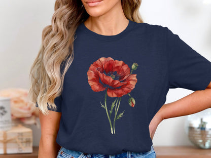 Watercolor Realism Single Red Poppy T-Shirt