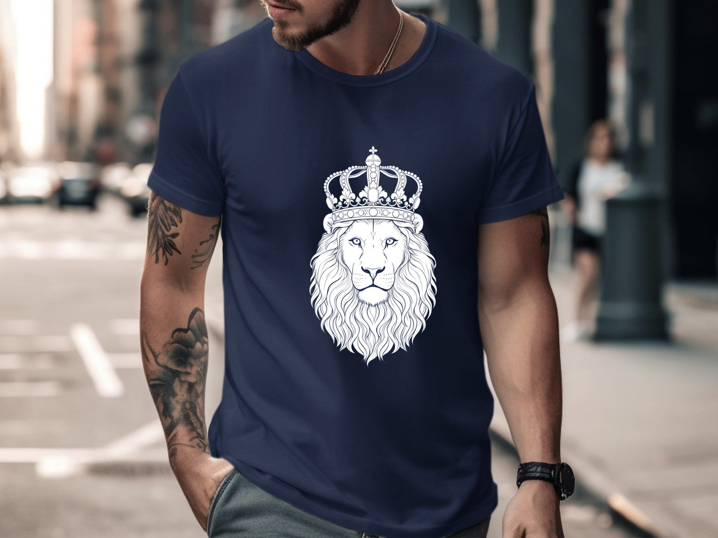 Regal Lion Crown T-Shirt - Ornate Royal Line Art