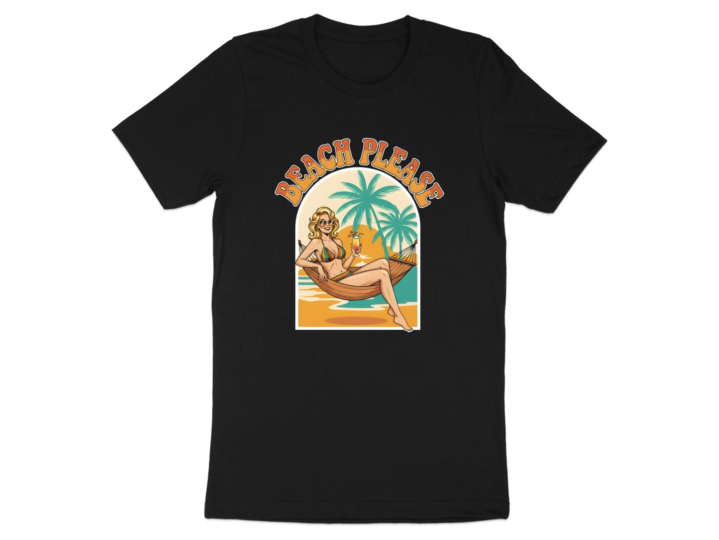"Beach Please" Retro Summer Slogan T-Shirt