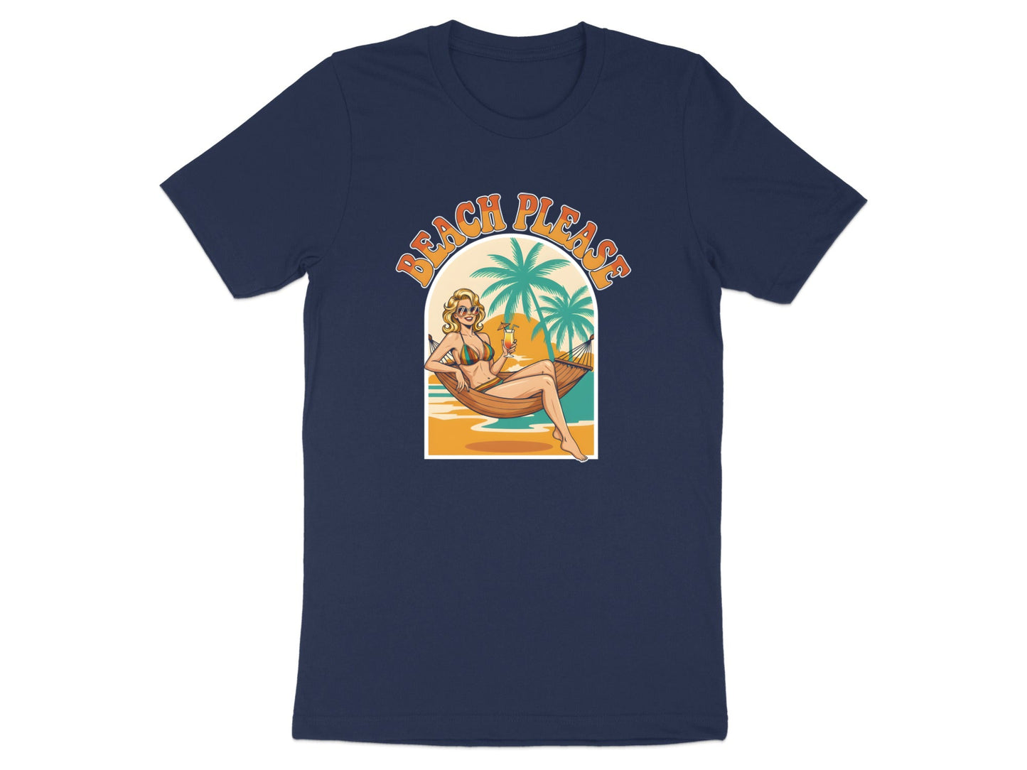 "Beach Please" Retro Summer Slogan T-Shirt