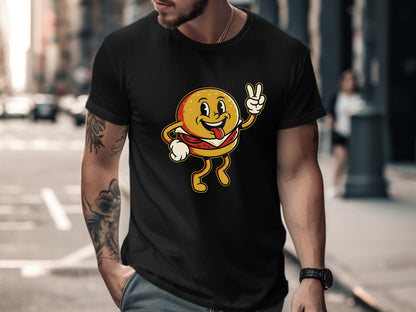 Retro Burger Mascot T-Shirt - 1950s Style Cartoon  Tee