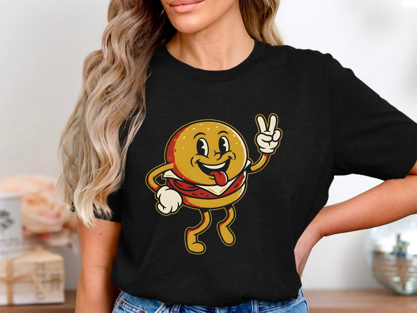 Retro Burger Mascot T-Shirt - 1950s Style Cartoon  Tee