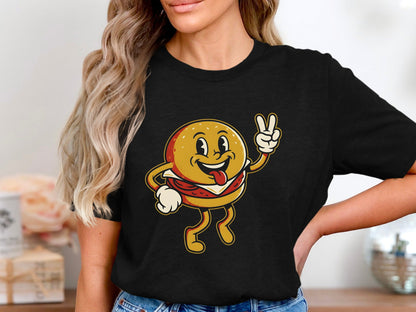Retro Burger Mascot T-Shirt - 1950s Style Cartoon  Tee