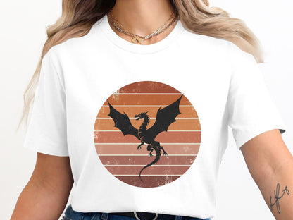 Retro Dragon Silhouette T-Shirt - Vintage Sunset Graphic