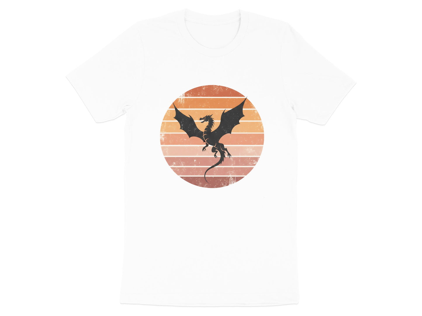 Retro Dragon Silhouette T-Shirt - Vintage Sunset Graphic