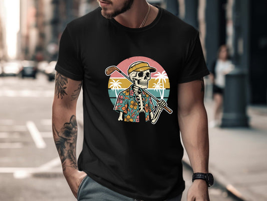 Island Vibes Golfing Skeleton Retro T-Shirt