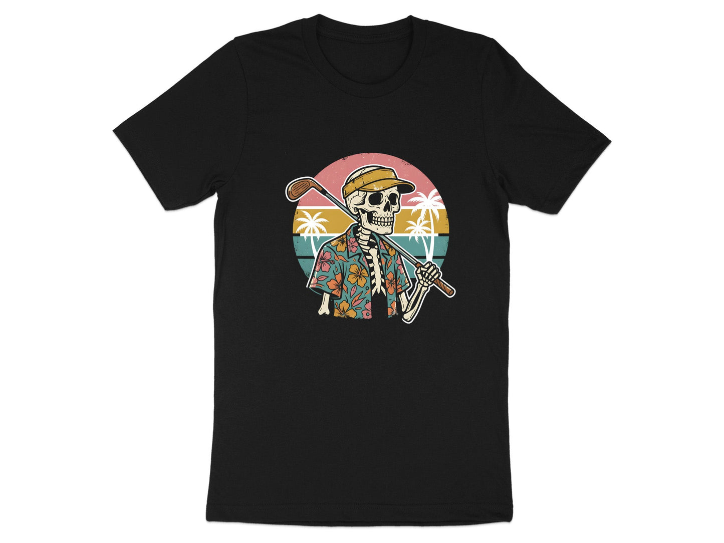 Island Vibes Golfing Skeleton Retro T-Shirt