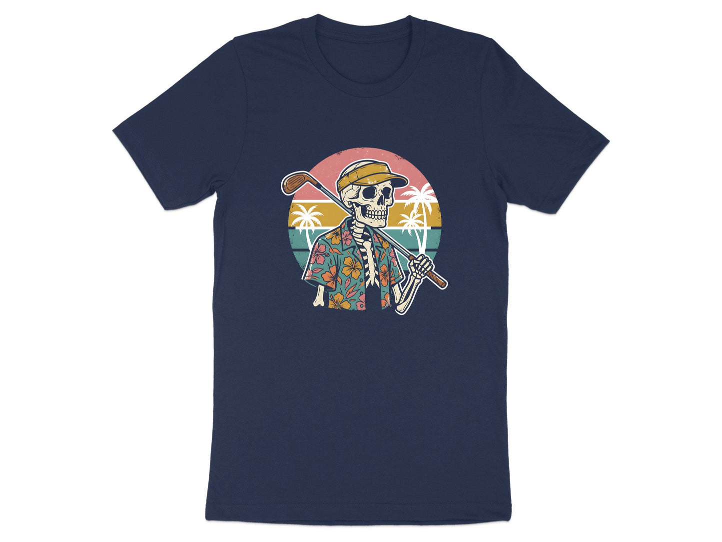 Island Vibes Golfing Skeleton Retro T-Shirt