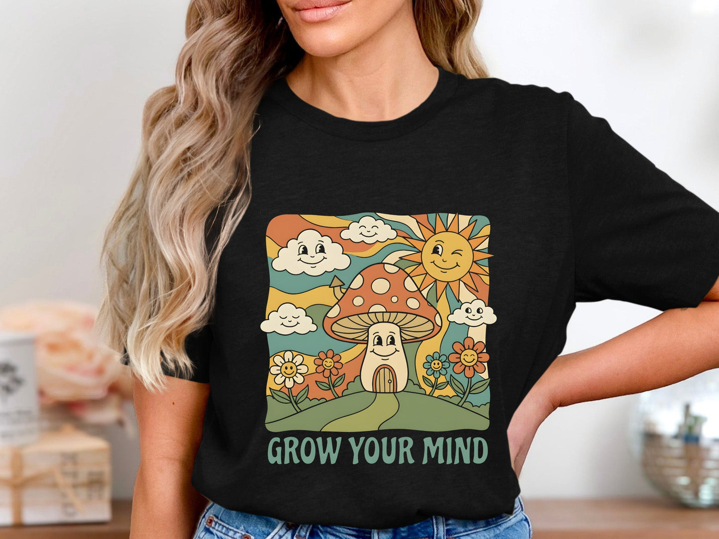 Grow Your Mind Vintage Mushroom Cartoon T-Shirt