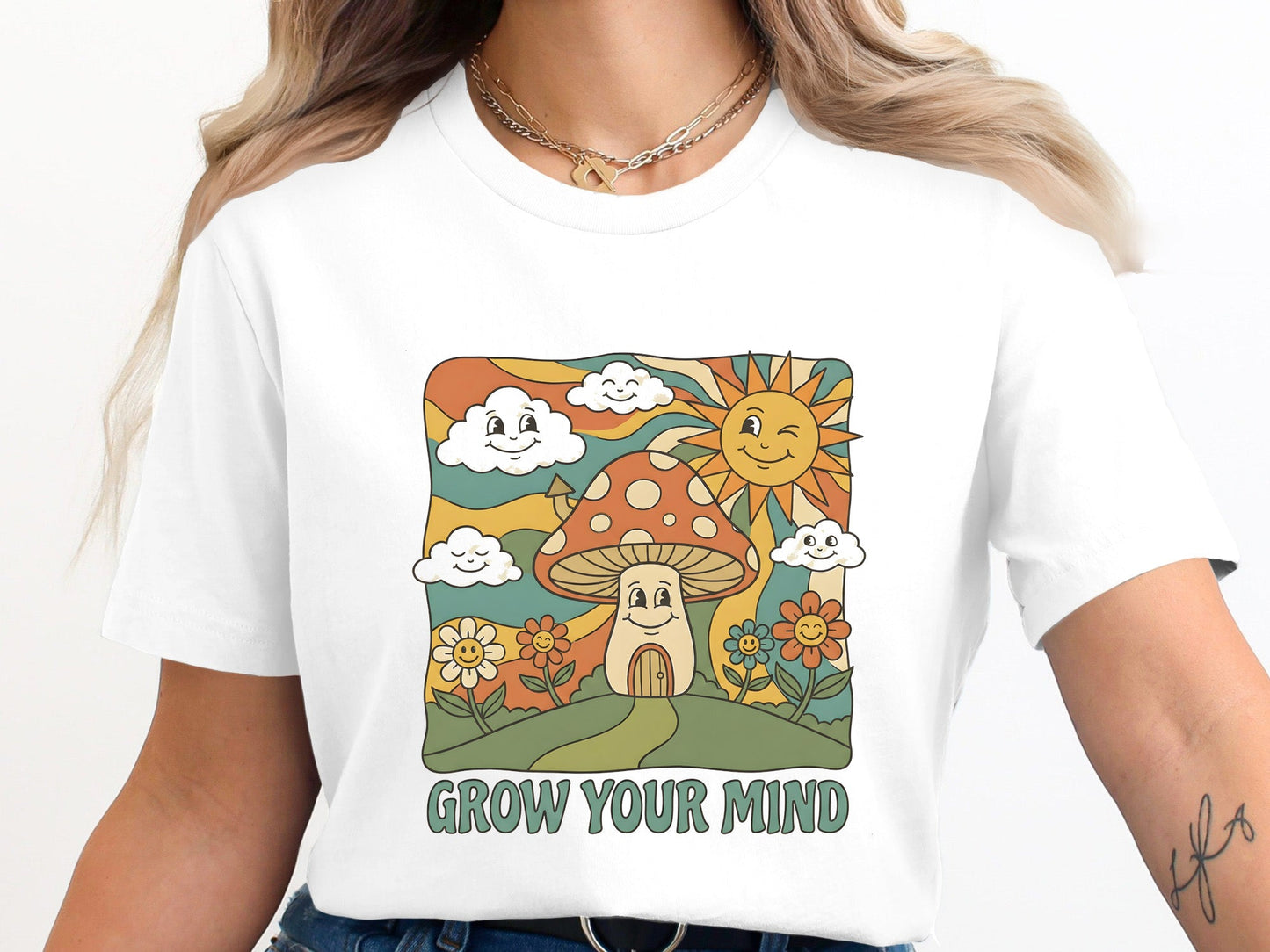 Grow Your Mind Vintage Mushroom Cartoon T-Shirt