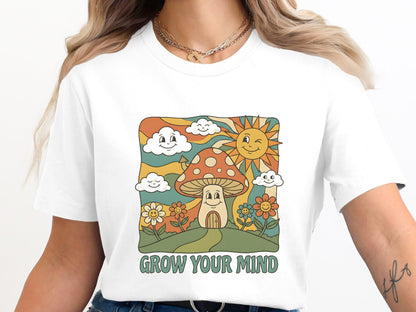 Grow Your Mind Vintage Mushroom Cartoon T-Shirt