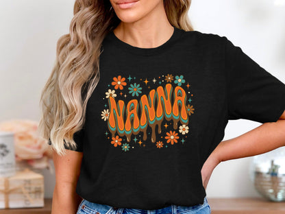 Retro Groovy Nanna Floral Tee - 70s Style Grandparent Shirt