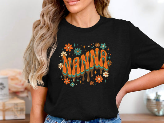 Retro Groovy Nanna Floral Tee - 70s Style Grandparent Shirt