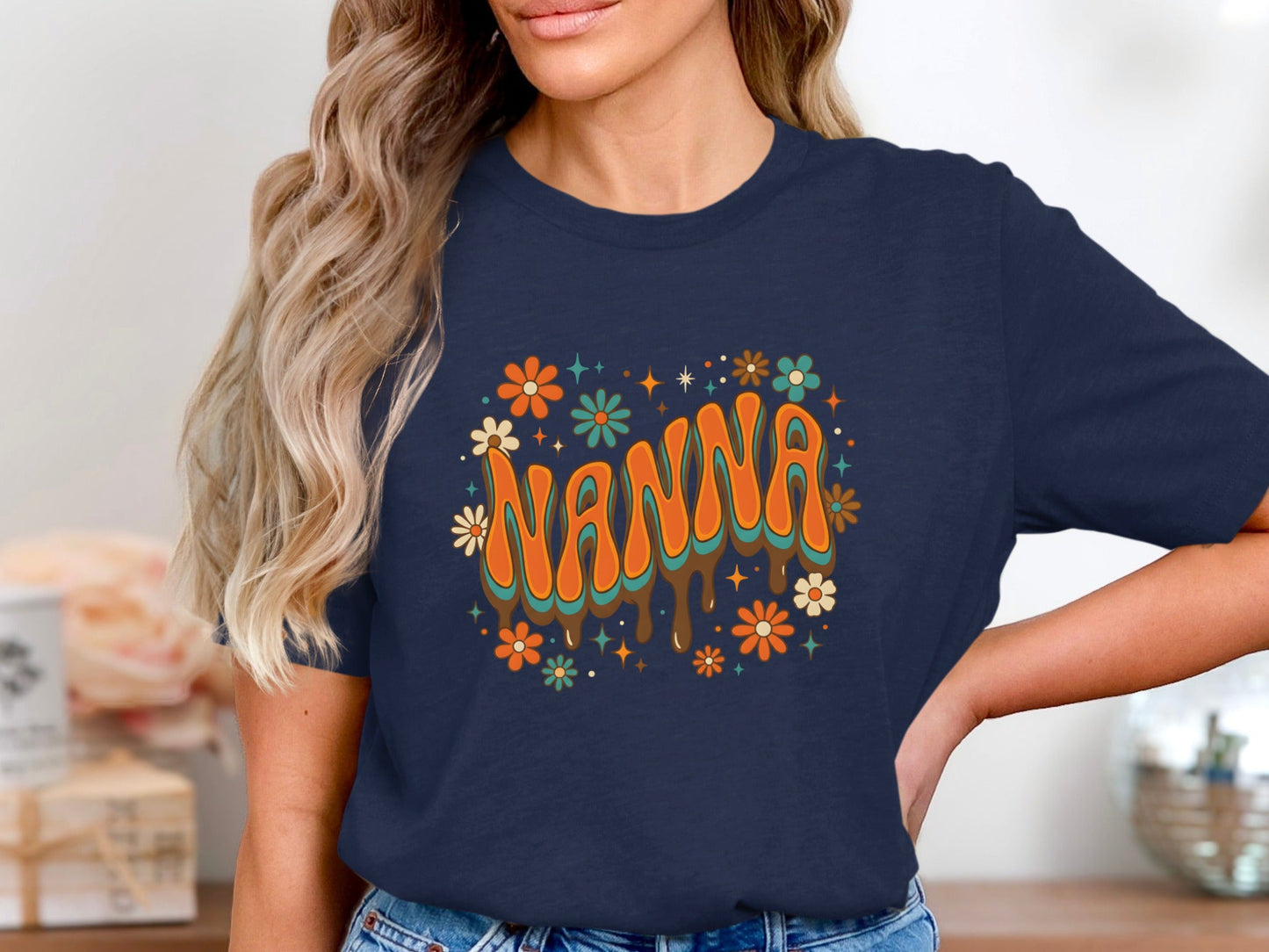Retro Groovy Nanna Floral Tee - 70s Style Grandparent Shirt