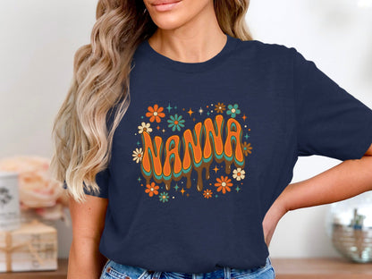 Retro Groovy Nanna Floral Tee - 70s Style Grandparent Shirt