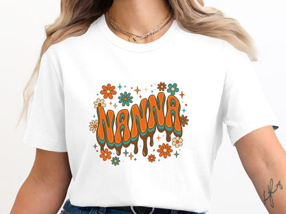 Retro Groovy Nanna Floral Tee - 70s Style Grandparent Shirt