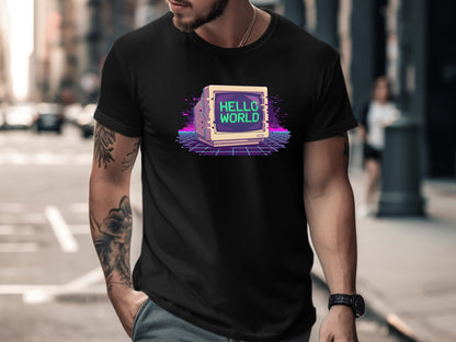 Retro 'Hello World' CRT Monitor T-Shirt - Classic Coding Tee