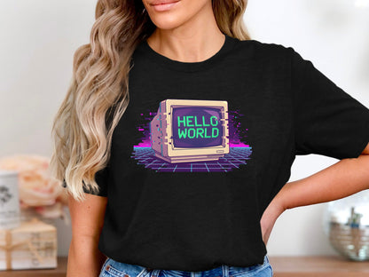 Retro 'Hello World' CRT Monitor T-Shirt - Classic Coding Tee