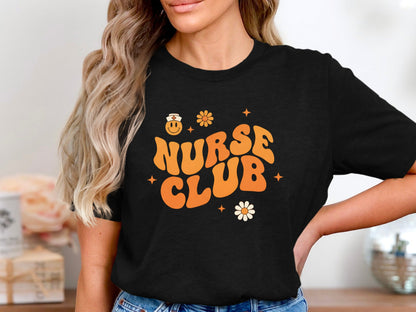 Retro Nurse Club T-Shirt - Groovy 70s Style Medical Tee