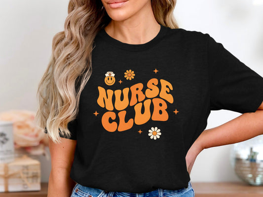 Retro Nurse Club T-Shirt - Groovy 70s Style Medical Tee