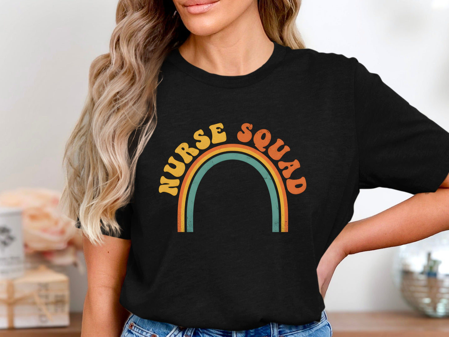 Retro Nurse Squad Rainbow T-Shirt - Vintage Boho Tee