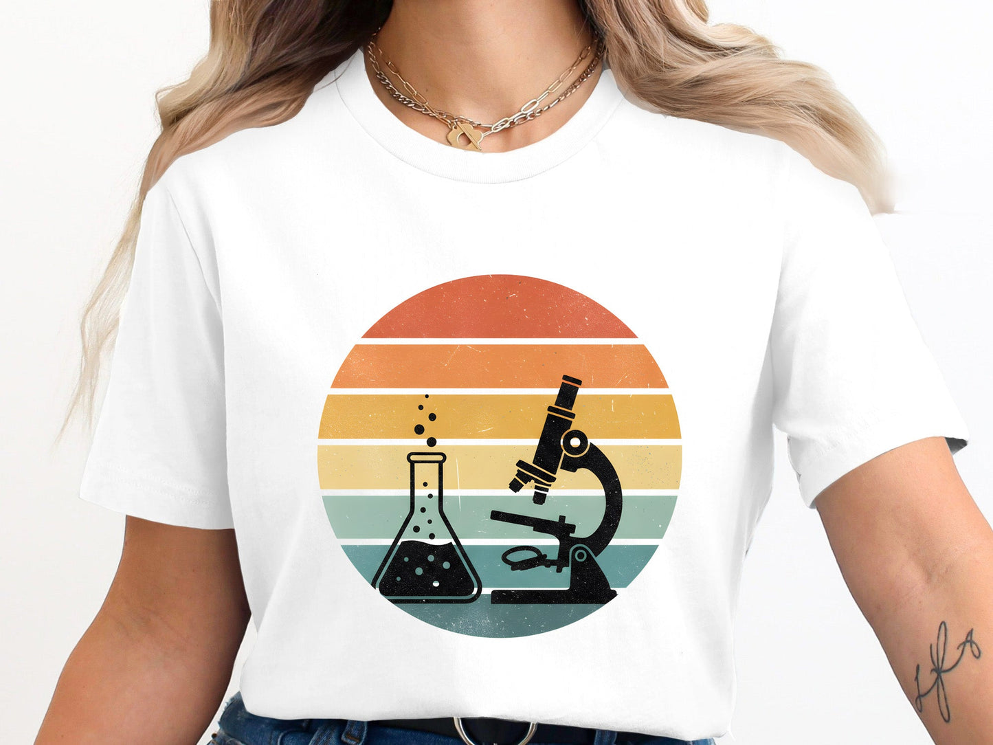 Retro Sunset Microscope Science Graphic T-Shirt