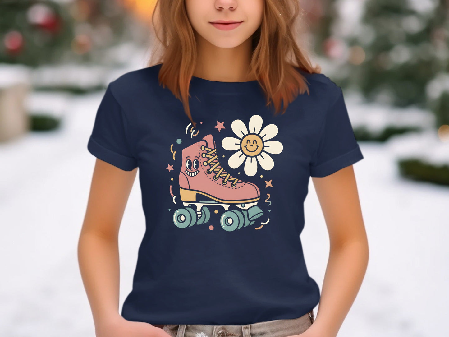 Retro Roller Skate Smiley Graphic Tee