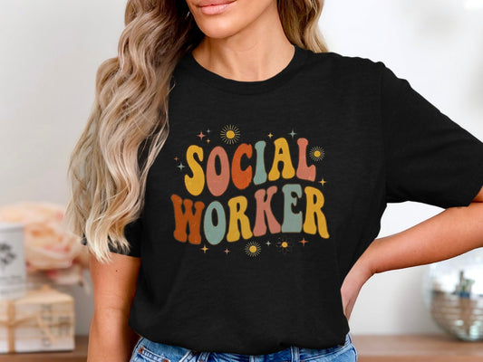 Retro Social Worker T-Shirt - Groovy 70s Wavy Font