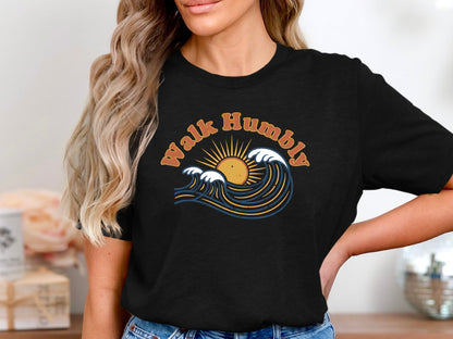 Walk Humbly Retro Ocean Wave Tee