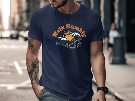 Walk Humbly Retro Ocean Wave Tee