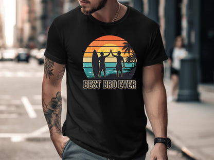 Best Bro Ever Retro Surfer Sunset Graphic Tee