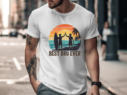 Best Bro Ever Retro Surfer Sunset Graphic Tee