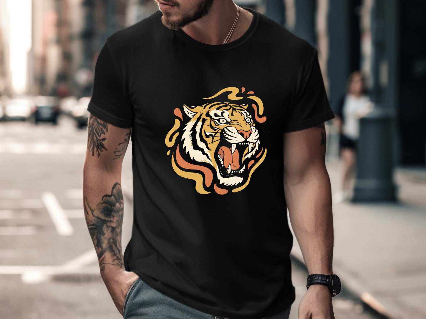 Vintage Roaring Tiger Head Retro Frame T-Shirt