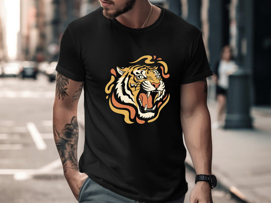Vintage Roaring Tiger Head Retro Frame T-Shirt